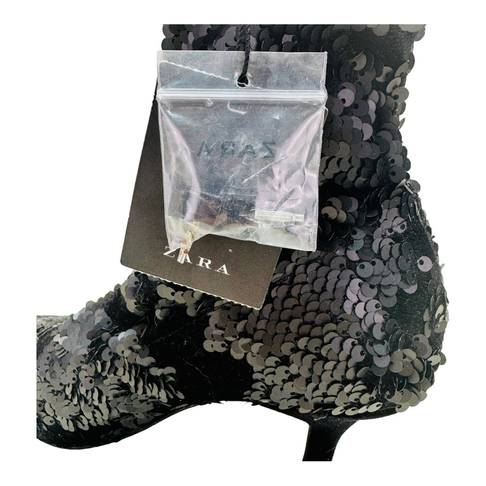 Zara Sequin Fabric / Velvet Ankle Boots - Black - Picture 13 of 15